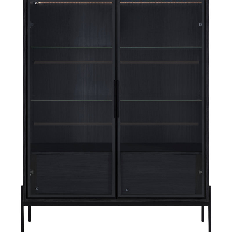Black Cabinet With Led Lights And Tempered Glass - Ideal For Living Room, Office, Study Decor 51.2'' Tall Display Case Lighting Metal Frame Modern Home, Study,