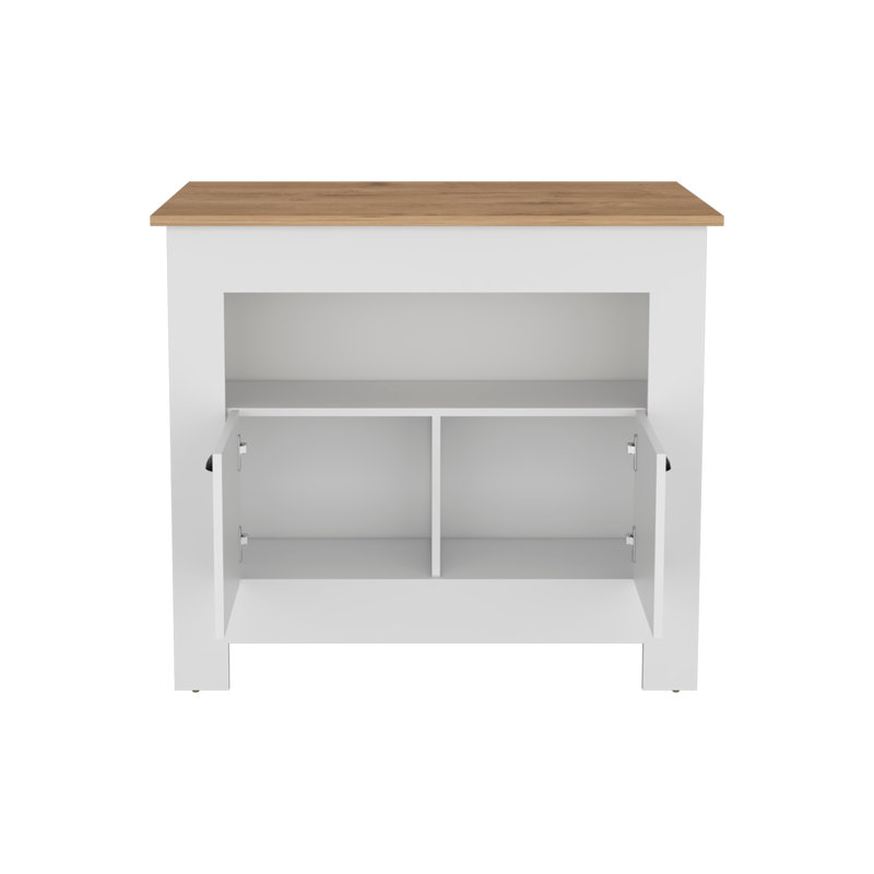 Îlot de cuisine H 35 po, avec 2 portes, 3 tablettes, blanc / Macadamia, Blanc