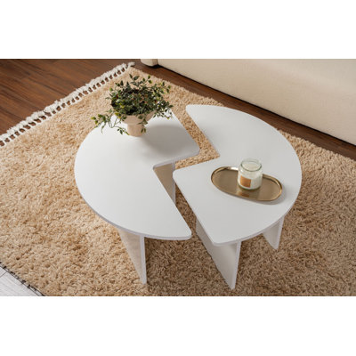 Table basse ronde Modern, blanc naturel, 35,5 po x 16,1 po | 100% panneau de particules enduit de mélamine, épaisseur: 0,7 pouce | Conception élégante et durable pour le salon ou le salon, décoration intérieure élégante