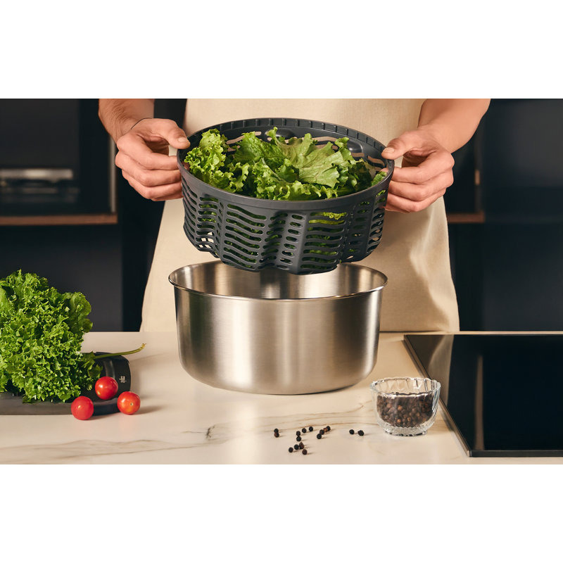 Zyliss Easy Spin Salad Spinner Stainless Steel Large (4-6 Servings), 5.79" H x 10.91" W x 10.91" D
