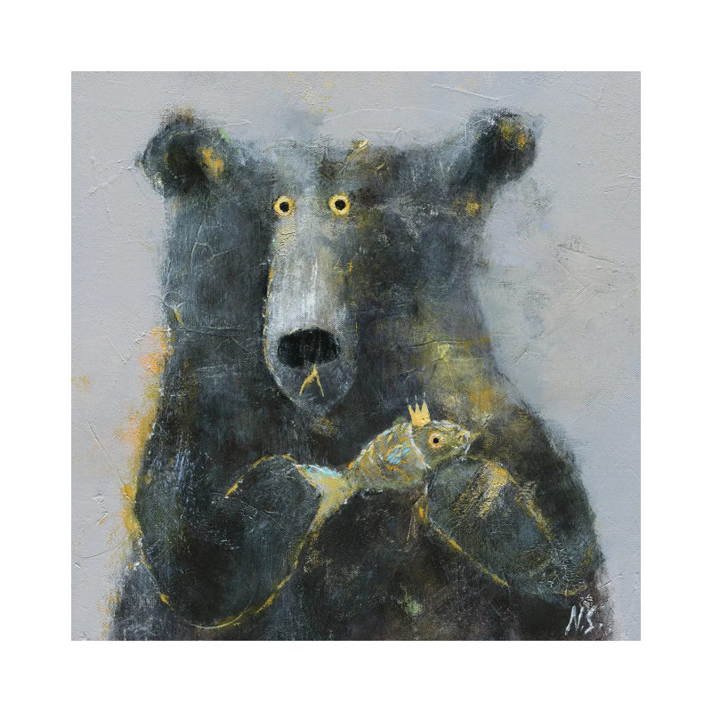 L'ours avec poisson NSL23, H 12 po x l 12 po x P 0,75 po, Toile tendue