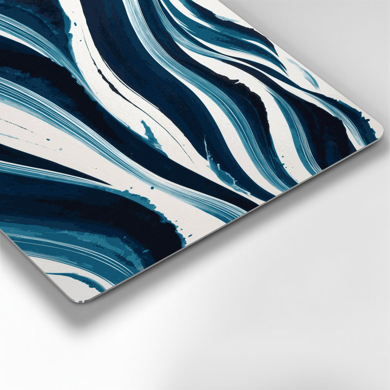 Art mural horizontal à rayures horizontales bleu blanc et métal, H 12 po x l 18 po