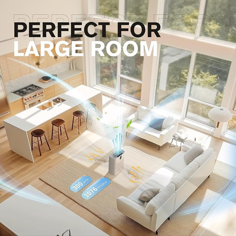 Purificateurs d'air Morento pour la grande pièce de la maison jusqu'à 1076 pieds carrés avec capteur de qualité de l'air pour affichage 2,5 po, pour entrée d'air à double face, 24Db, blanc, paquet de 1