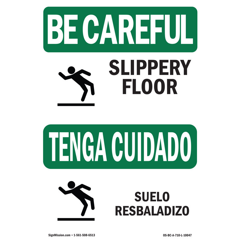 Slippery Floor With Symbol Bilingual Decal 7" X 5"