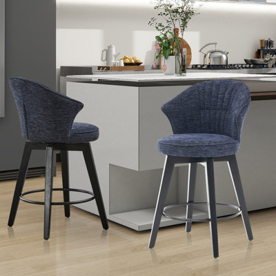 Ensemble de 2 tabourets de bar pivotants à hauteur de comptoir avec revêtement en chenille et dossier large, chaises d'îlot de cuisine avec pieds en métal