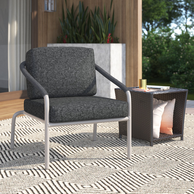 Catlin Aluminum Outdoor Patio Chair with Cushions – Modern Rope-Accent Lounge Chair with Quick-Dry Mesh, Rust-Free Frame & Arrives Fully Assembled