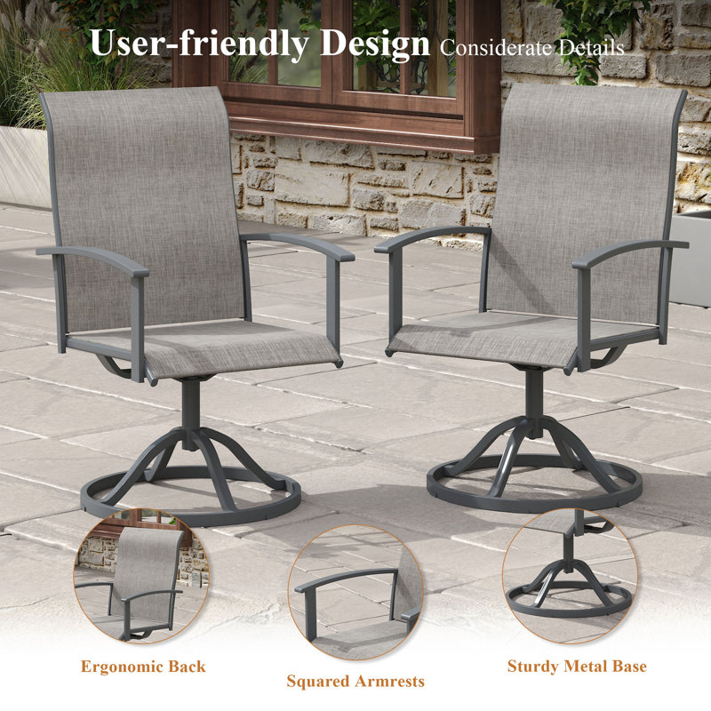 4-Person Outdoor Patio Dining Set With Swivel Chairs, Gray