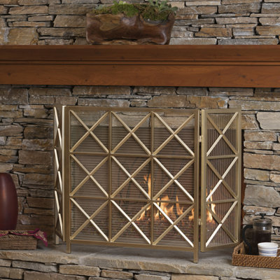 3 Fireplace Fence Screen - Iron, X , Rose Gold/black/gold, 30.28" H X 48.23" W 14" D Security Partition Barrier Iron 3, , 30.28"x48.23"x14