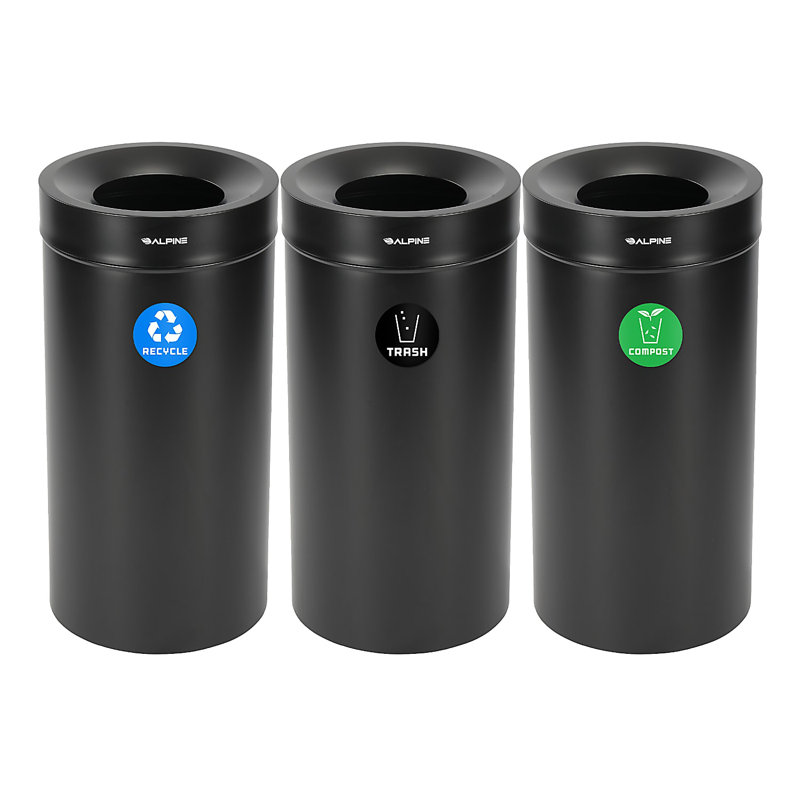 Poubelle commerciale à compost en acier inoxydable 27 gallons avec autocollants, Noir
