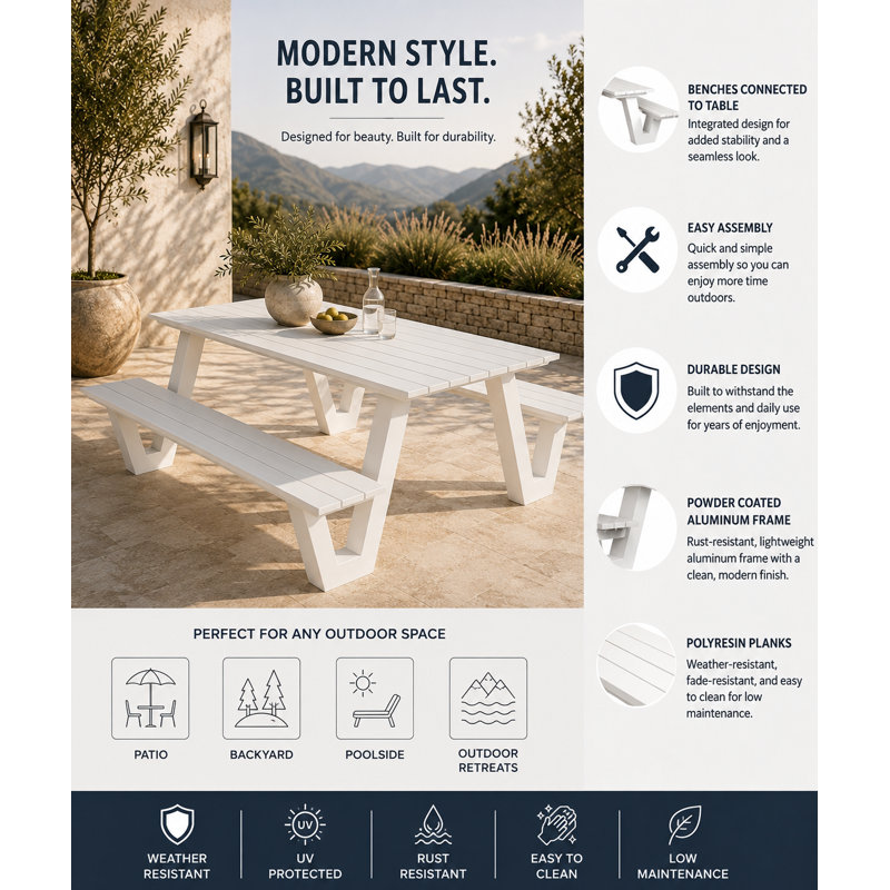 Lukas Outdoor Picnic Table, White
