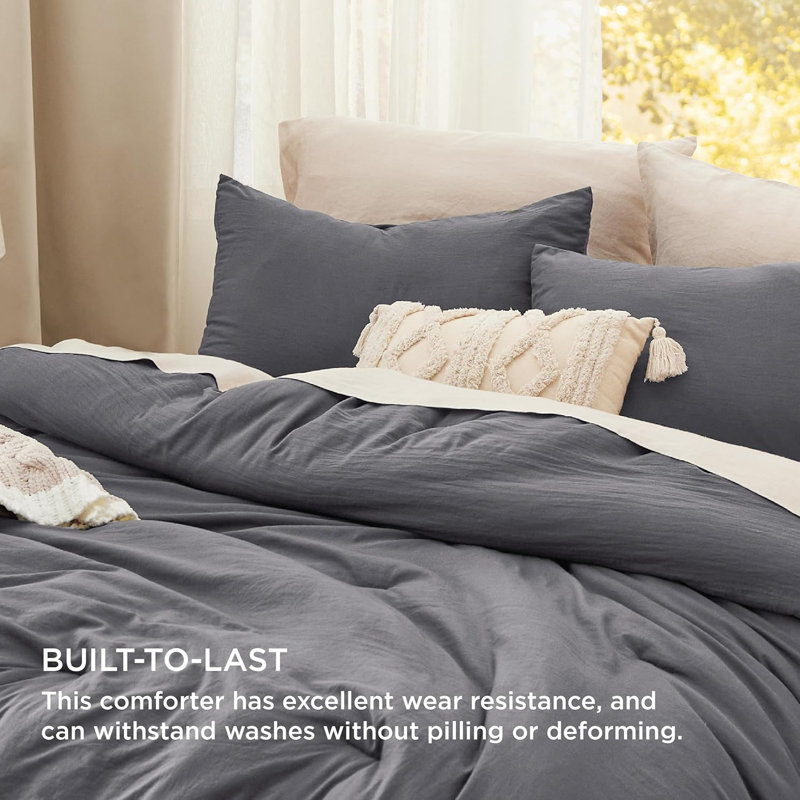 Bedsure Reversible Prewashed Comforter Set, Dark Gray, Oversized King Comforter + 2 Standard Pillowcases