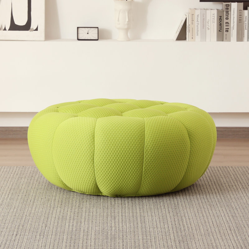  Cenie Round Upholstered Compression Ottoman, No Assembly Required, Pastel Green