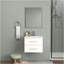 Ensemble de meuble-lavabo mural 24 po avec lavabo et miroir, deux tiroirs, lavabo en céramique, structure en aluminium argenté, assemblage facile, poignée longue en métal doré, 2 tiroirs de rangement, blanc brillant-1478150025