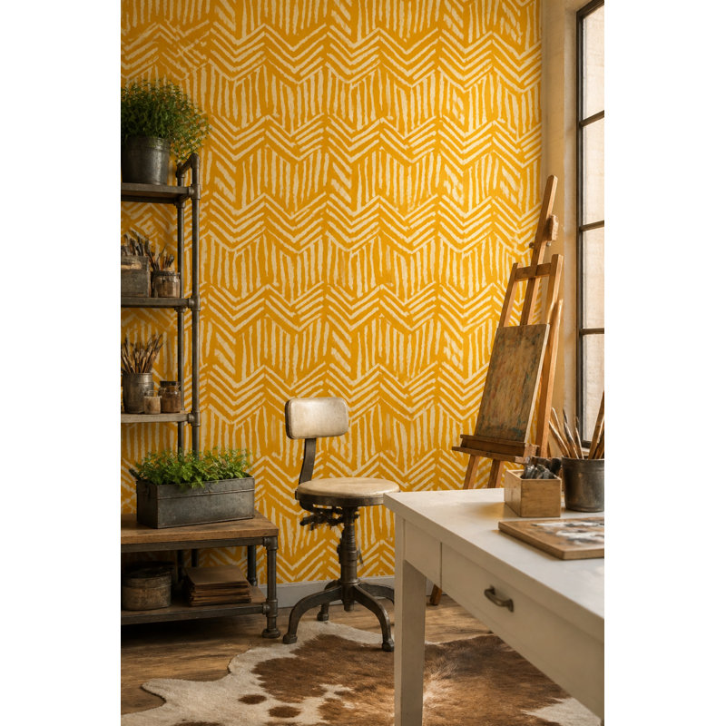 Décoration murale amovible moutarde et fond blanc, Non tissé, non collé
