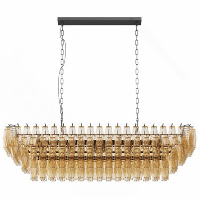 Lustres rectangulaires noirs de 54 po pour la salle à manger, grand lustre 12 lumières en verre fumé à 4 niveaux, îlot de cuisine moderne pour vestibule de salon (ampoule non incluse)