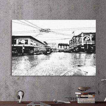 «Seattle Skyline», impression sur toile, H 18 po x l 26 po x P 1,5 po, Toile avec cadre flottant noir, Pas de tapis