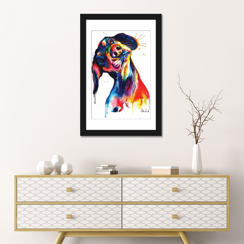 «Dachshund», impression sur toile, H 32 po x l 24 po x P 1 po, Papier d'art encadré noir, Blanc