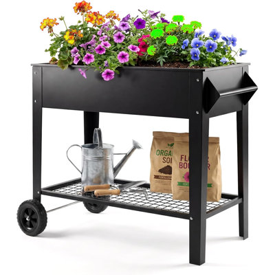 Elevate Raised Garden Bed with Wheels & Storage Shelf, 400 Lbs Capacity, Anti-Rust Steel Planter Box for Vegetables & Herbs, Patio/Balcony/Backyard