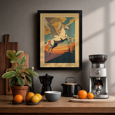 Pegasus at Sunset Art Deco - Framed Print