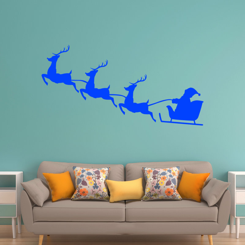Décalcomanie murale noël renne père noël, H 22 po x l 40 po, Bleu