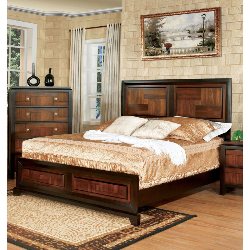 Modern /Walnut Bedroom Queen Bed, Solid Wood With Transitional Furniture Parquet Size Style Finish And Design Headboard