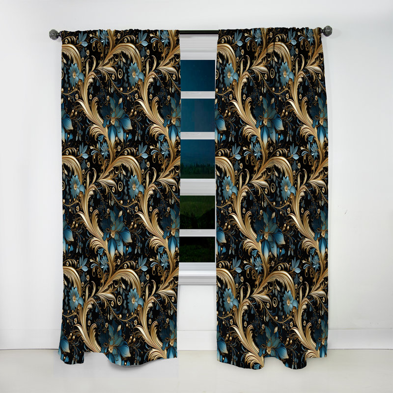Rideau à motif floral cachemire doré à motif cachemire doré Gilded Splendor III - 1 panneau, L 52 po x L 95 po