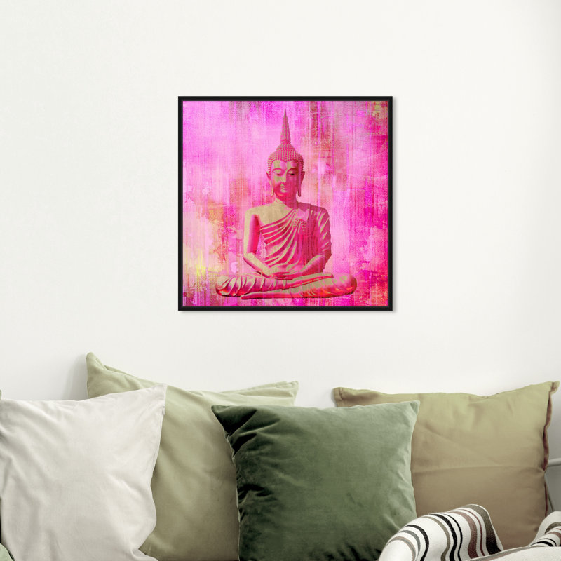 Bouddha rose - impression sur toile tendue, H 20 po x l 20 po x P 1,5 po, Cadre noir
