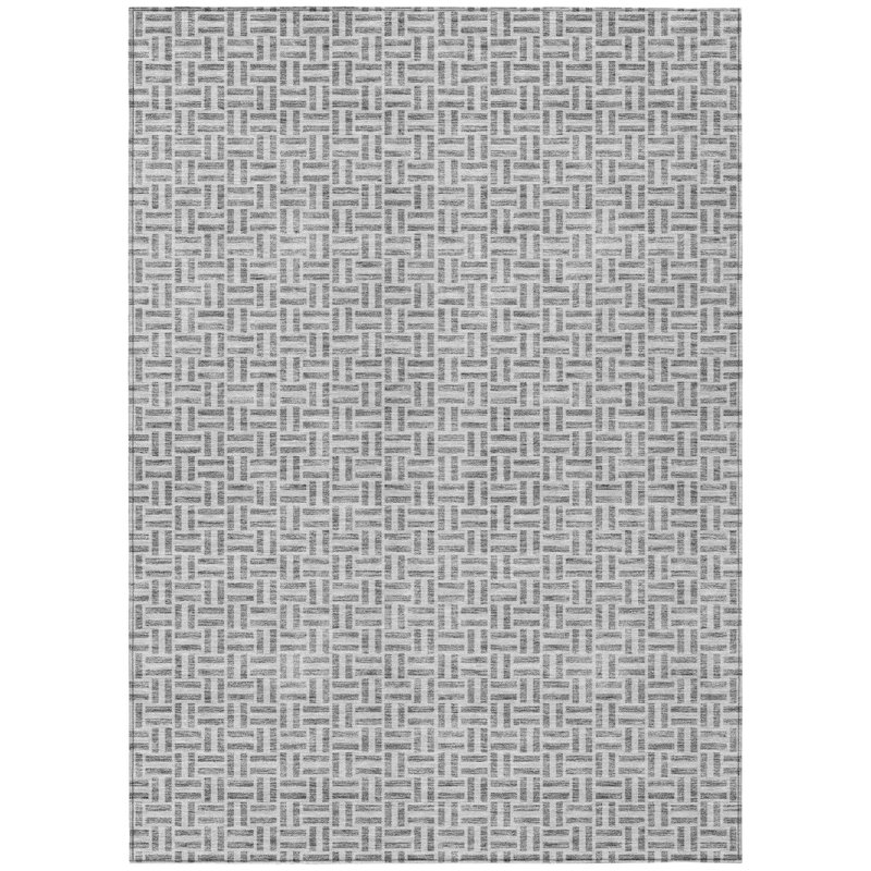 3' X 5' Gray And Silver Geometric Washable Indoor Outdoor Area Rug