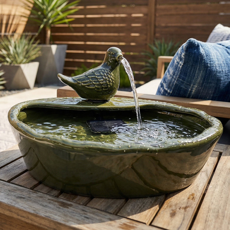 Avidan Dove Contemporary Green Glazed Ceramic Solar Water Fountain