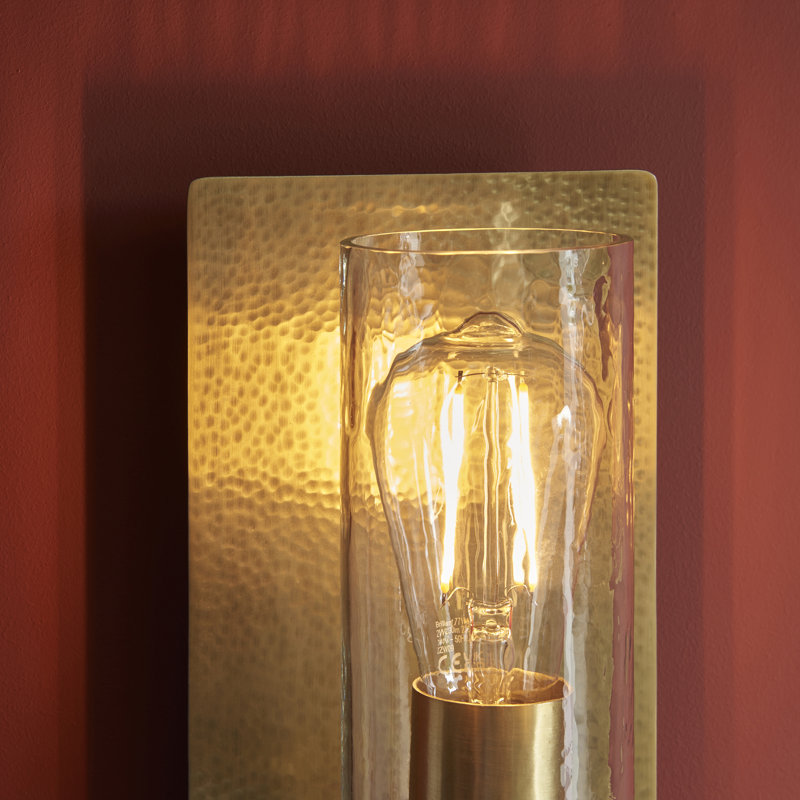 Alzahraa Steel Flush Mounted Sconce, Hammered Brass Plate