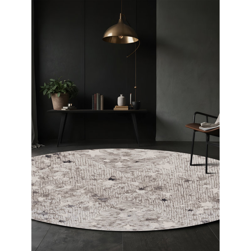 Machine Washable Gray Area Rug, Round 3'