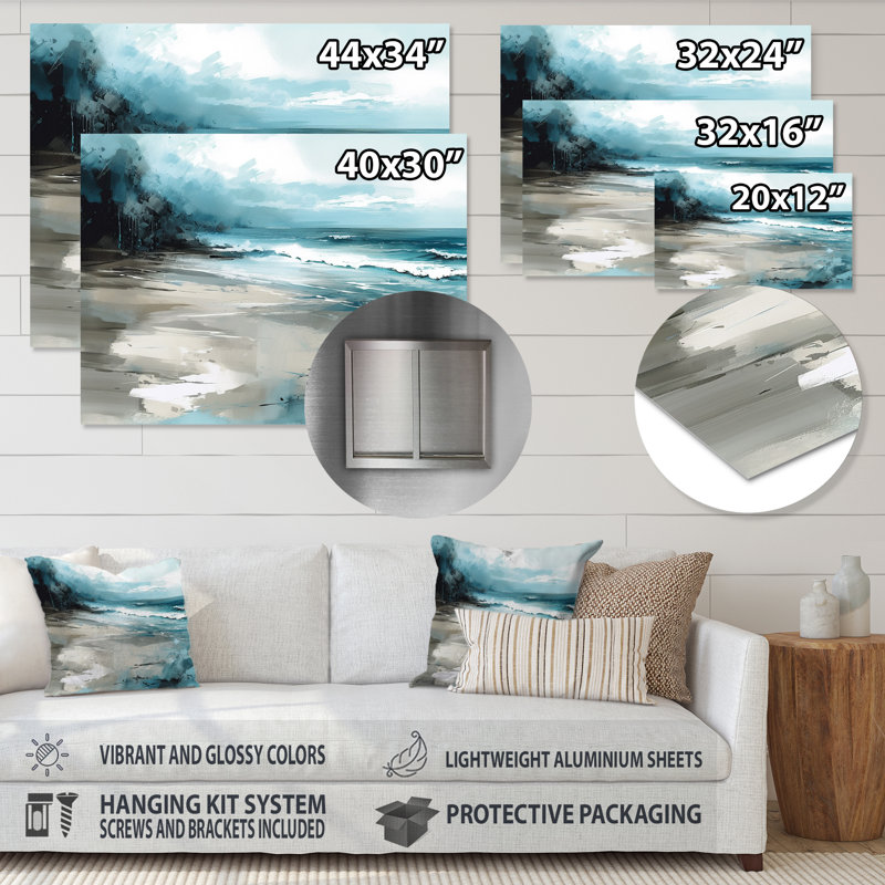 Coastal Waves IV - Art mural moderne en métal plage, H 34 po x l 44 po
