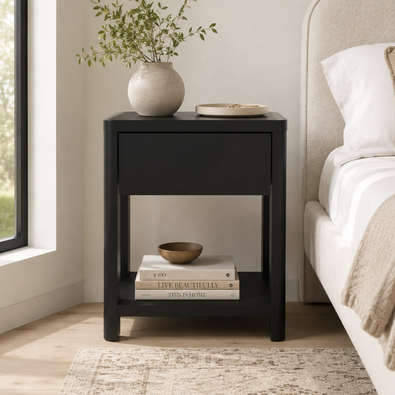 Novera Modern 23" H 1 Drawer Nightstand With Open Shelf