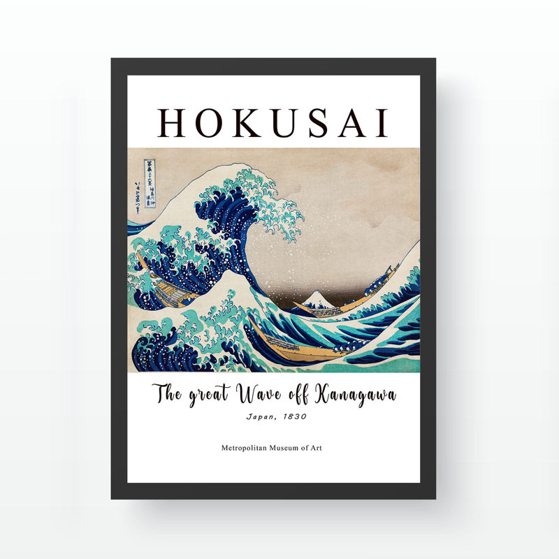 Peinture décorative encadrée - La grande vague au large de Kanagawa par Katsushika Hokusai, 21,7 po x 29,5 po | Cadre 100% bois avec une épaisseur de 0,8 pouce, impression numérique UV | Art mural parfait pour la décoration de la maison et du bureau