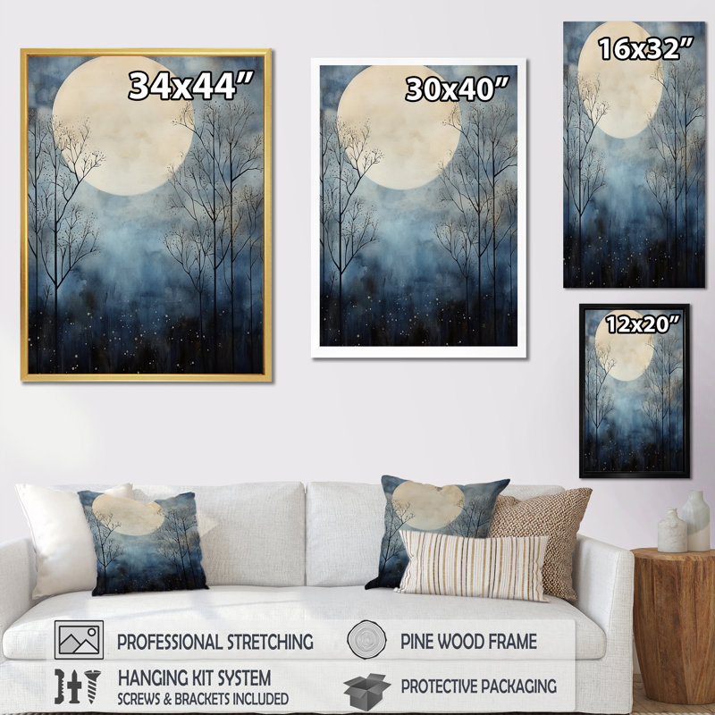 Magical Forest Moons Melody II sur impression sur toile, H 20 po x l 12 po x P 1 po, Cadre flottant blanc