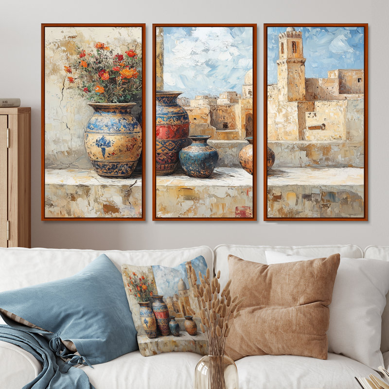 Casablanca Casablanca Pottery I - ensemble d'art mural de poterie marocaine, H 28 po x l 36 po x P 1 po