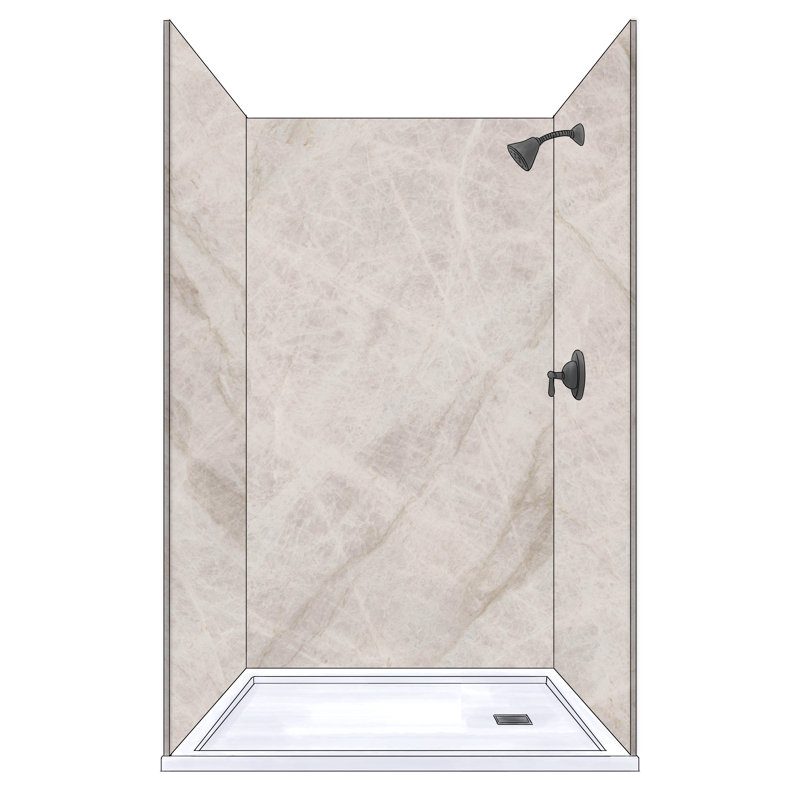 Polymarm 48" W 80" H 36" D Three Wall Composite Shower Wall Panel Surround, Taj Mahal