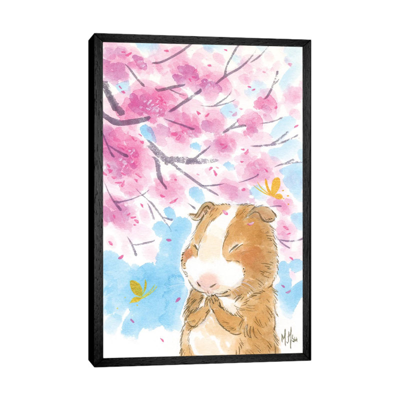 Cherry Blossom Guinea Pig by Martin Hsu - Painting on Canvas, Black Framed, 66.04 cm H x 45.72 cm W