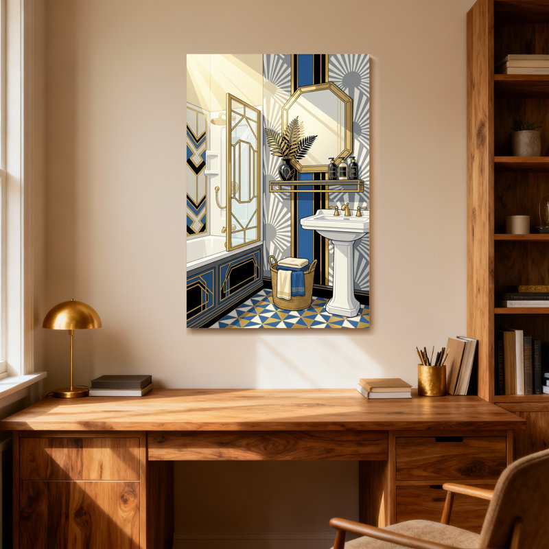Bath & Laundry Art Deco Bathroom Design Pattern Print, 24" H x 36" W