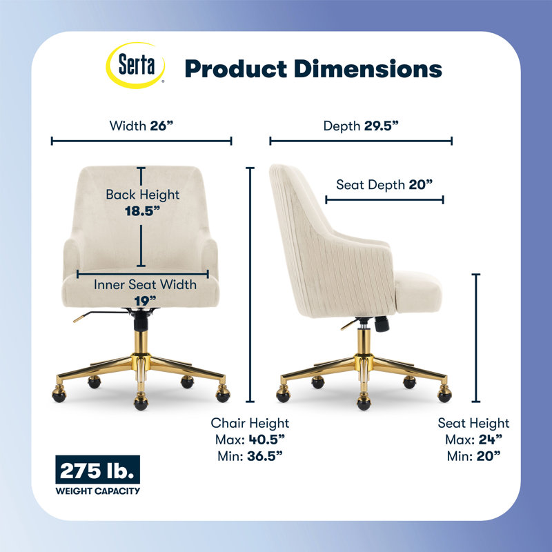 Chaise de bureau Serta Scarlett, Or, Beige
