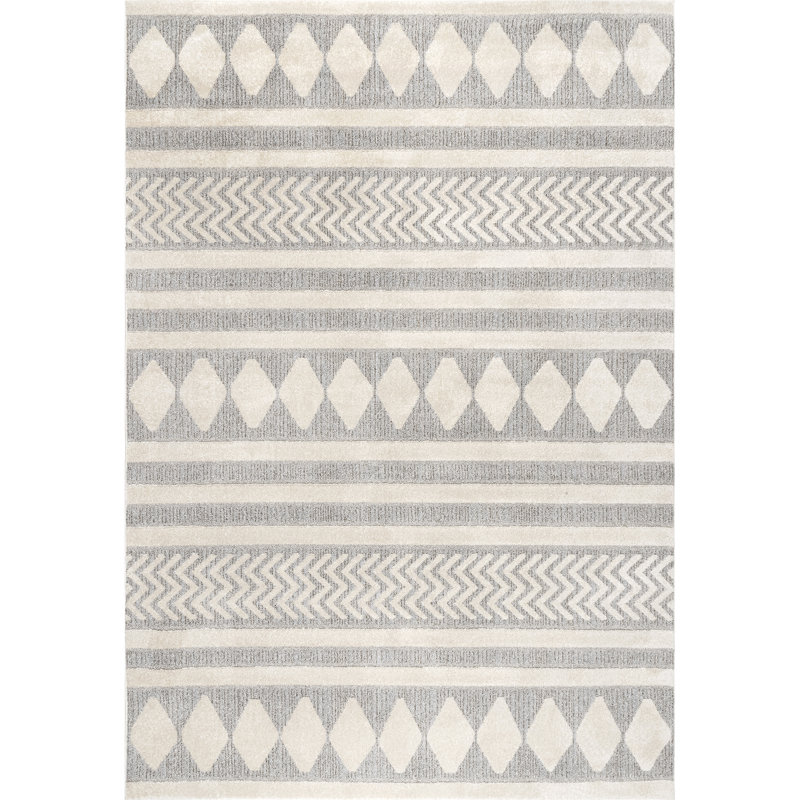 Tapis tribal pour le salon, la salle à manger et la cuisine Leiter, gris / ivoire, Rectangle de 5 pi x 8 pi