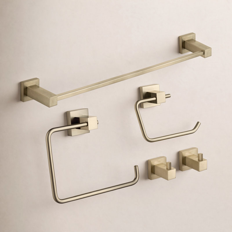 Ensemble de quincaillerie de salle de bain cubique 5 pièces, Or brossé