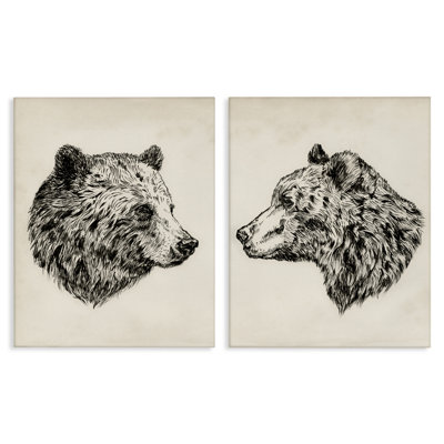 Portrait d'un ours brun, ensemble de 2 reproductions d'art sur toile par Victoria Barnes