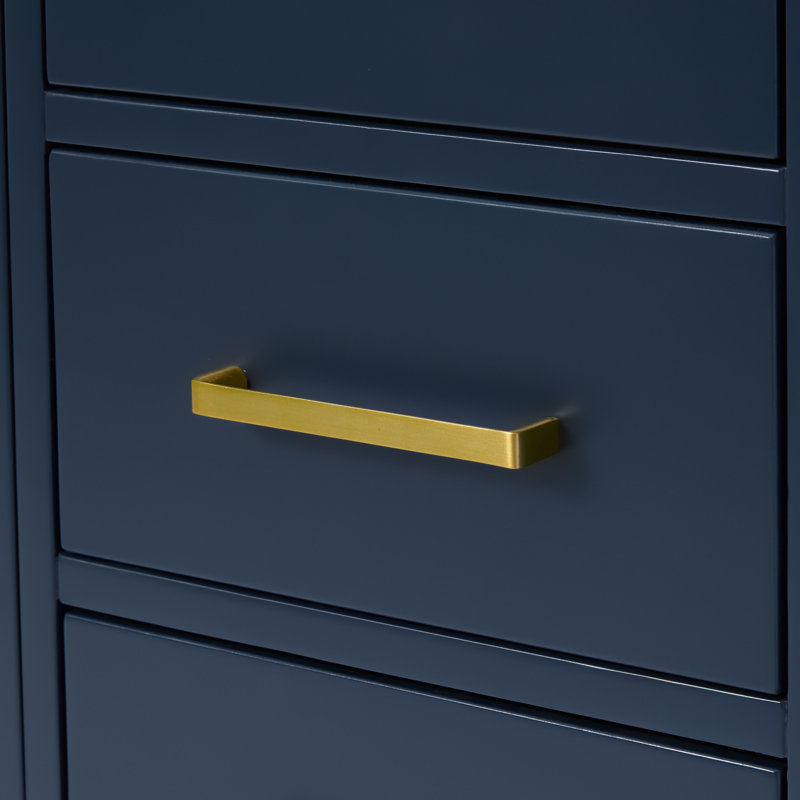 Cambridge 42'' W Single Bathroom Vanity Base, Midnight Blue, Satin Brass