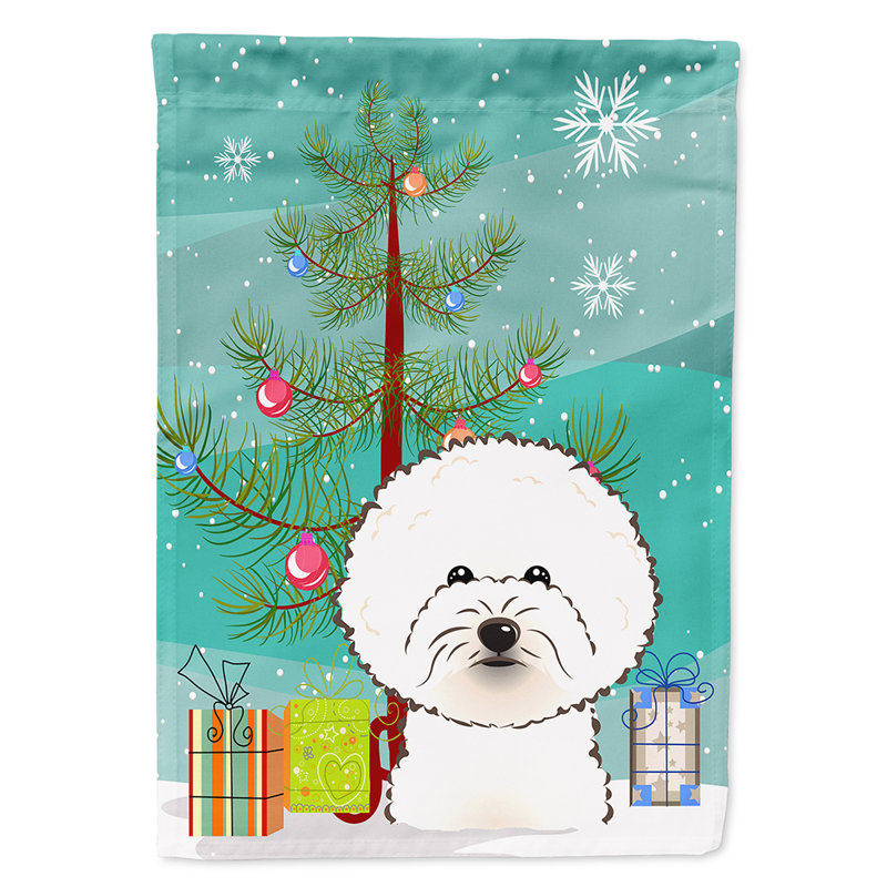 Drapeau en polyester 2 côtés sous l’arbre Silloth, Bichon frisé, H 40 po x l 28 po x P 0,01 po, Drapeau pour la maison