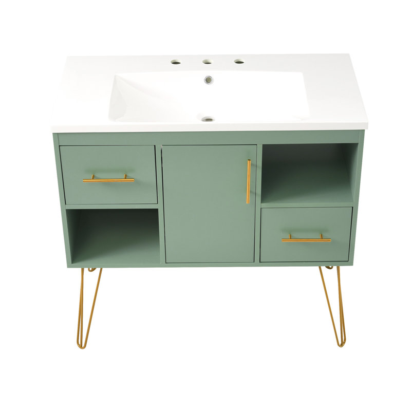 36'' Green MDF Freestanding Bathroom Vanity with Resin Sink