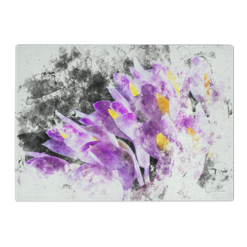 Tempered Glass Wild Flowers Watercolour Chopping Board, 20 cm x 28.5 cm
