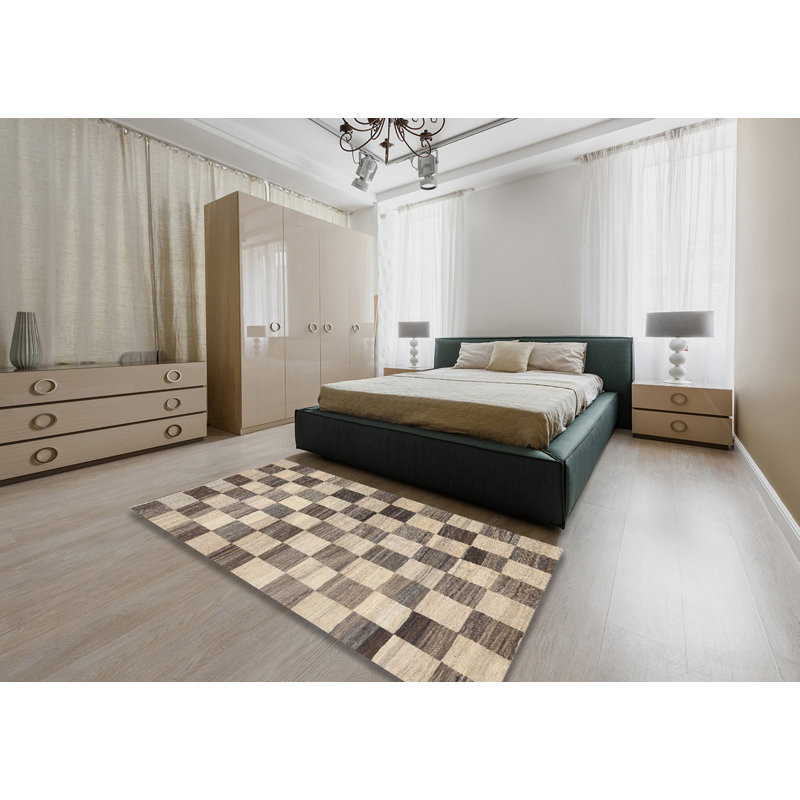 Tapis abstrait beige / olive, Rectangle 5 pi x 7 pi