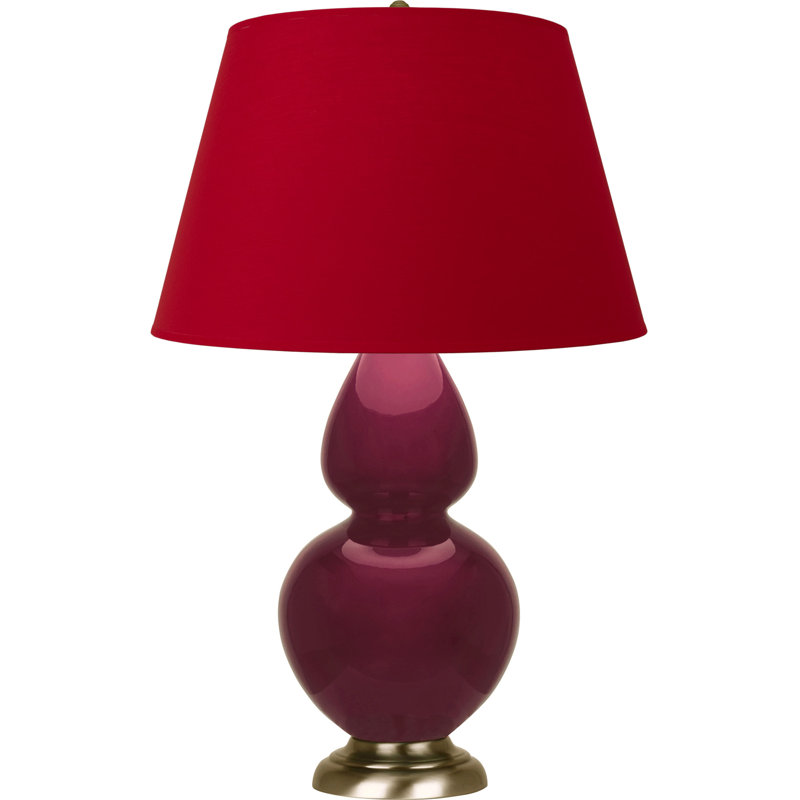 Lampe de table double gourde en céramique, Laiton, Sucre prune glacé, Rose rouge / noir encre