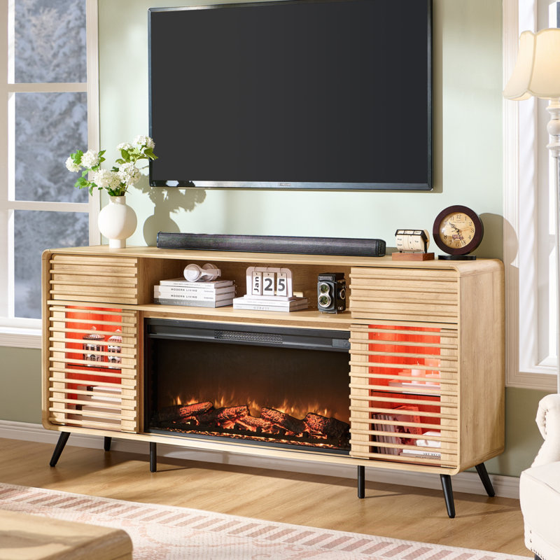 70 Inch TV Stand with Electric Fireplace Insert, Entertainment Center with Remote Control, Timer, LED Lights, Media Console for Living Room